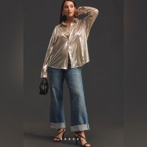 Anthropologie Champagne Color Metallic Blouse